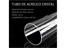 Tubo Acrílico (Cano) 50 Mm Ext X 2 Mm Esp X 46 Mm X 50 Cm - 1 Und